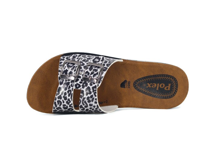 Polex Zenne 5055-C Leopar Desen Yeni Çift Toka Poşetli Günlük Terlik Siyah - 2