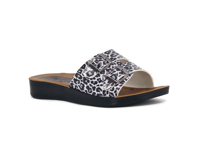 Polex Zenne 5055-C Leopar Desen Yeni Çift Toka Poşetli Günlük Terlik Siyah - 1