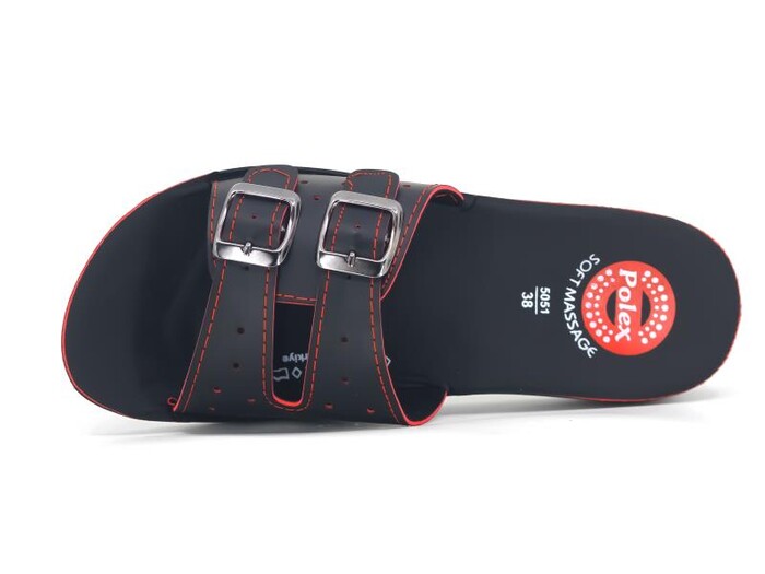 Polex Zenne 5055-A Dikişli Delikli Yeni Çift Toka Ara Kat Poşetli Günlük Terlik Kırmızı - Polex (1)