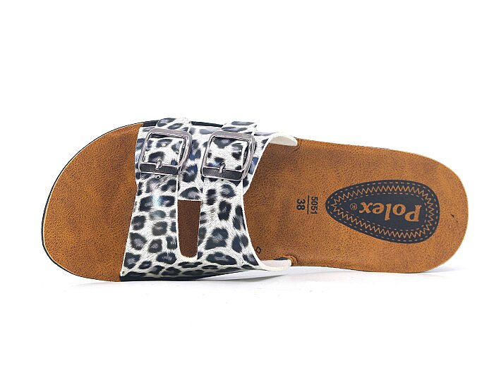 Polex Zenne 5055-C Yeni Çift Toka Poşetli Günlük Terlik Siyah Leopar - Polex (1)