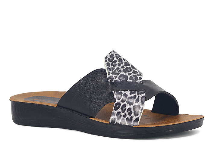 Polex Zenne 5060-C İçten Geçmeli Günlük Terlik Siyah - Siyah Leopar - Polex