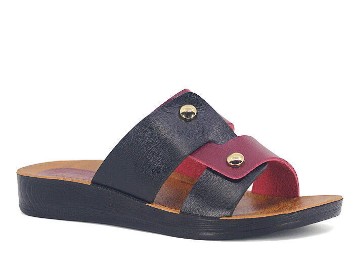 Polex Zenne 5061-C İki İncili Günlük Terlik Siyah - Bordo 