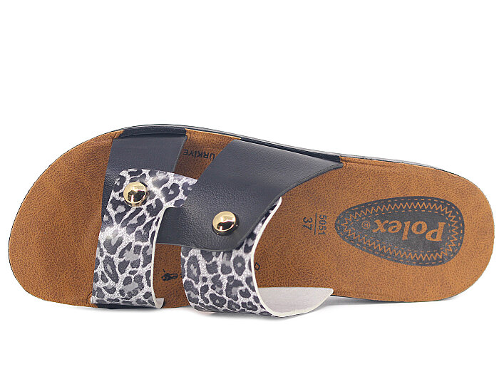 Polex Zenne 5061-C İki İncili Günlük Terlik Siyah - Siyah Leopar - 2