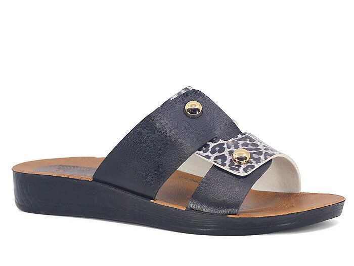 Polex Zenne 5061-C İki İncili Günlük Terlik Siyah - Siyah Leopar - 1