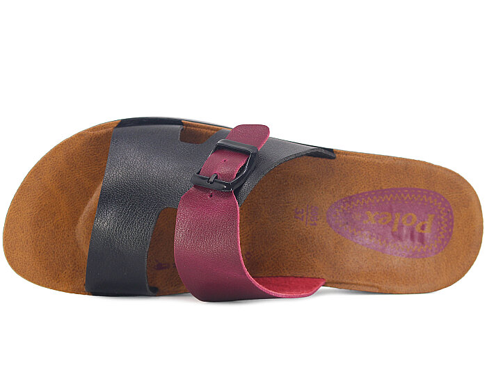 Polex Zenne 5063-C Tek Toka Çift Bant Parçalı Günlük Terlik Siyah - Bordo - Polex (1)