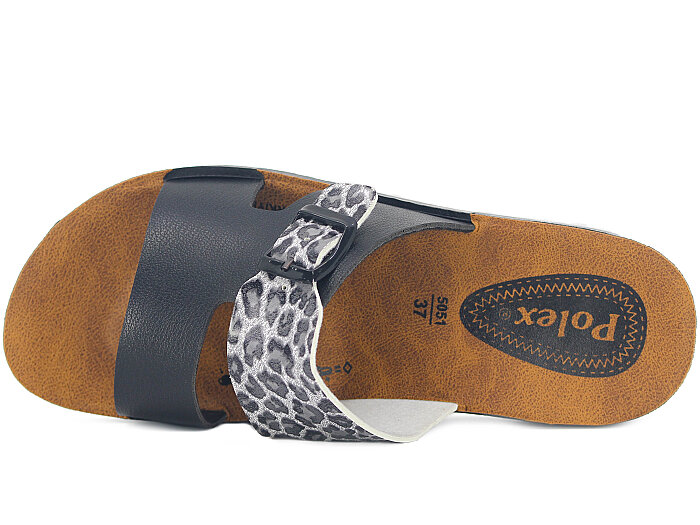 Polex Zenne 5063-C Tek Toka Çift Bant Parçalı Günlük Terlik Siyah - Siyah Leopar - Polex (1)