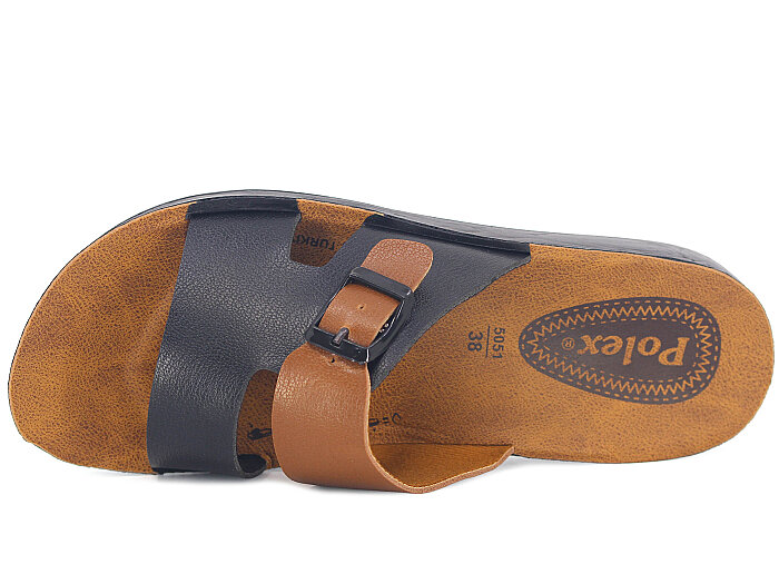 Polex Zenne 5063-C Tek Toka Çift Bant Parçalı Günlük Terlik Siyah - Taba - 2