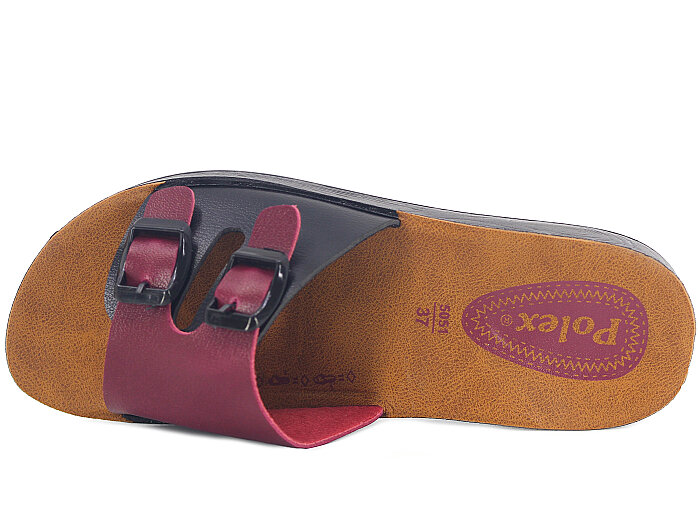 Polex Zenne 5064-C Çift Toka Parçalı Günlük Terlik Siyah - Bordo - Polex (1)