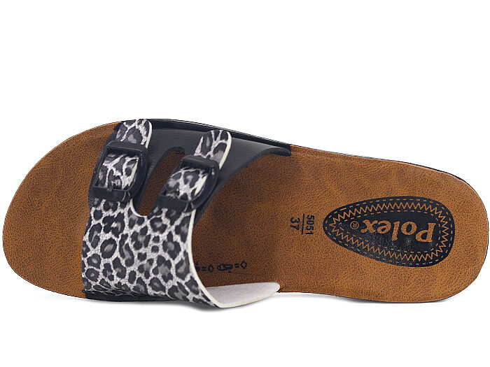 Polex Zenne 5064-C Çift Toka Parçalı Günlük Terlik Siyah - Siyah Leopar - Polex (1)