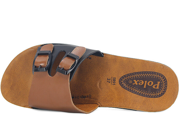Polex Zenne 5064-C Çift Toka Parçalı Günlük Terlik Siyah - Taba - Polex (1)