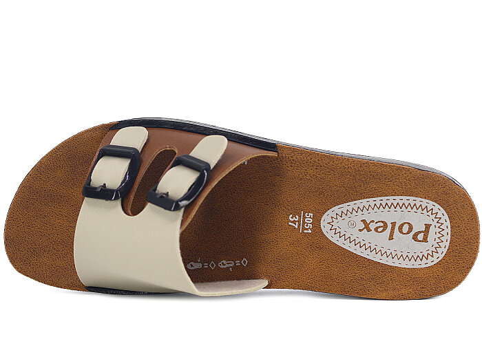 Polex Zenne 5064-C Çift Toka Parçalı Günlük Terlik Taba - Bej - Polex (1)