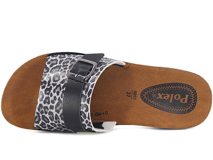 Polex Zenne 5065-C Düz Yük Tek Toka Günlük Terlik Siyah - Siyah Leopar - Polex (1)