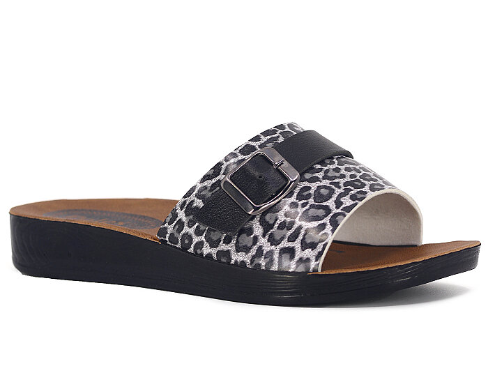 Polex Zenne 5065-C Düz Yük Tek Toka Günlük Terlik Siyah - Siyah Leopar - Polex