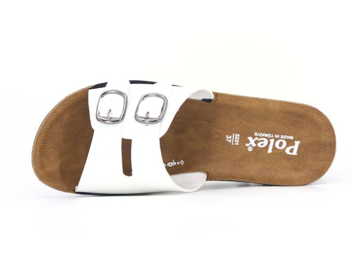Polex Zenne 5250-C Çift Toka Traktör Taban Günlük Terlik Beyaz - Camel