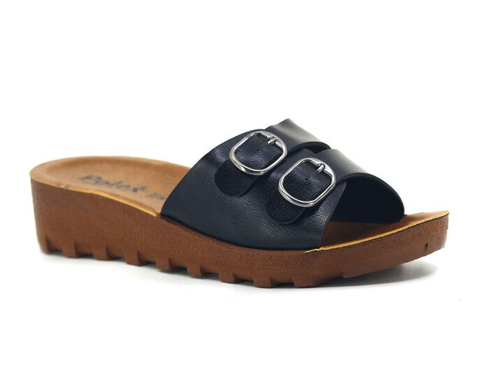 Polex Zenne 5250-C Çift Toka Traktör Taban Günlük Terlik Siyah - 1