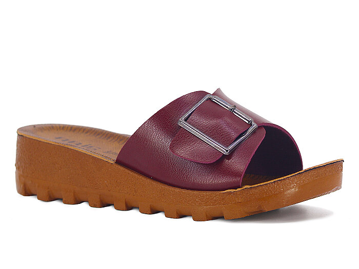 Polex Zenne 5251-C Tek Toka Traktör Taban Günlük Terlik Bordo - Camel - Polex