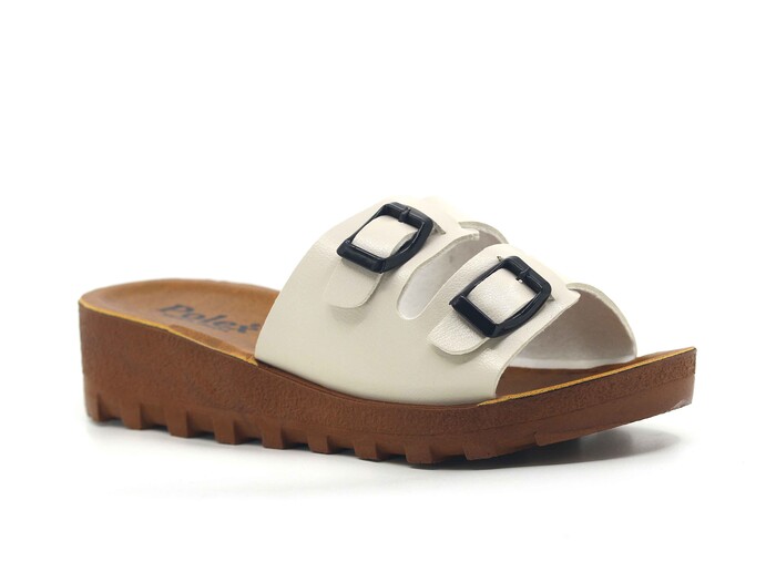 Polex Zenne 5252-C Çift Toka Traktör Taban Günlük Terlik Bej - Camel