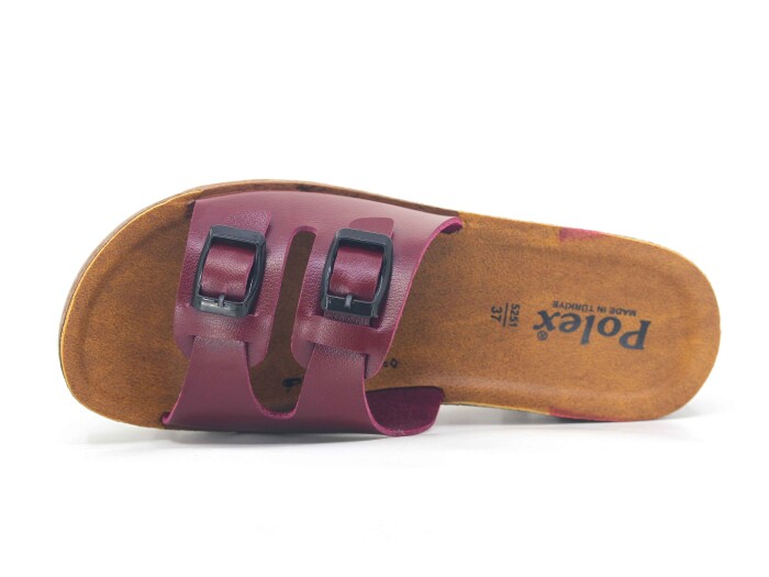 Polex Zenne 5252-C Çift Toka Traktör Taban Günlük Terlik Bordo - Camel - Polex (1)