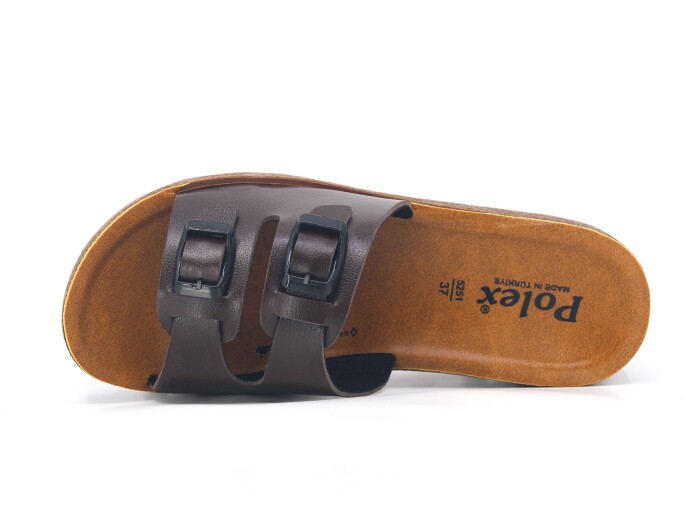 Polex Zenne 5252-C Çift Toka Traktör Taban Günlük Terlik Kahve - Camel - 2