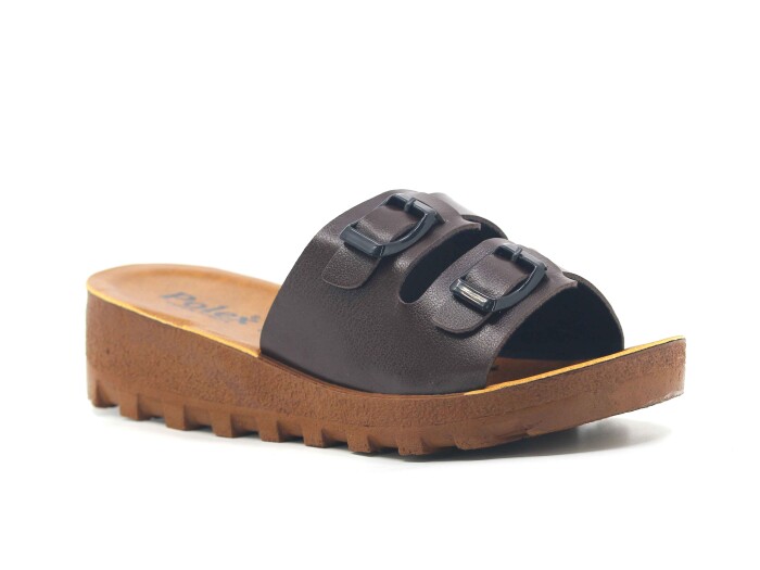 Polex Zenne 5252-C Çift Toka Traktör Taban Günlük Terlik Kahve - Camel - Polex