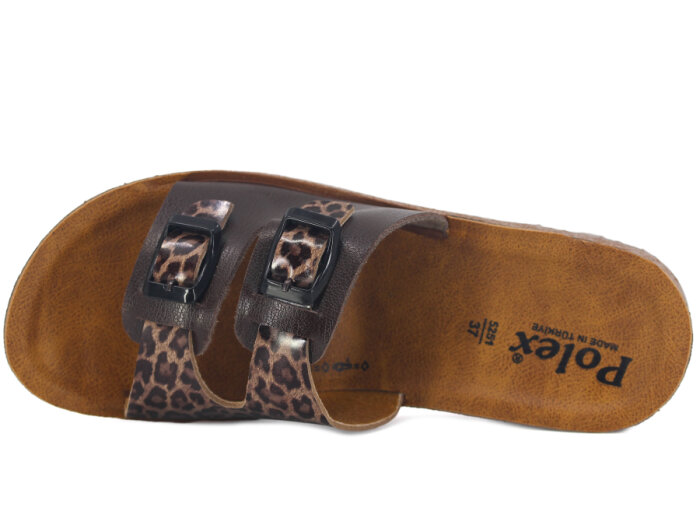 Polex Zenne 5252-C Çift Toka Traktör Taban Günlük Terlik Kahve - Kahve Leopar - 2