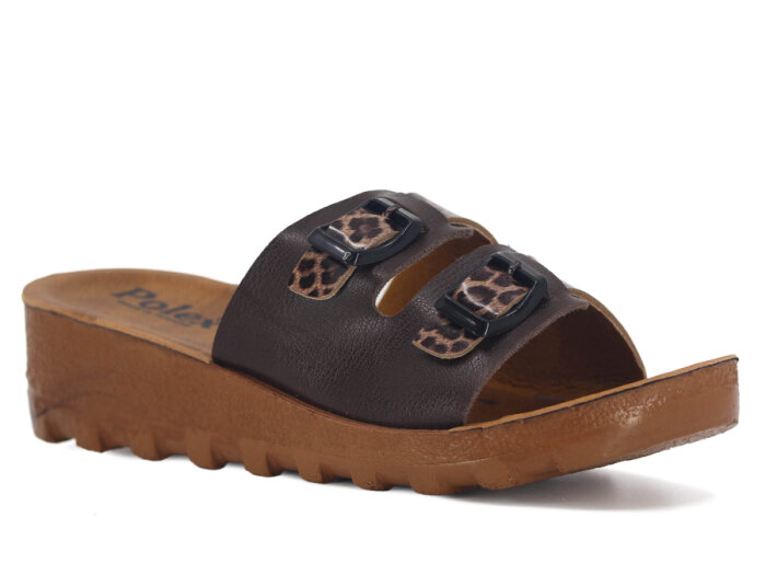 Polex Zenne 5252-C Çift Toka Traktör Taban Günlük Terlik Kahve - Kahve Leopar - 1