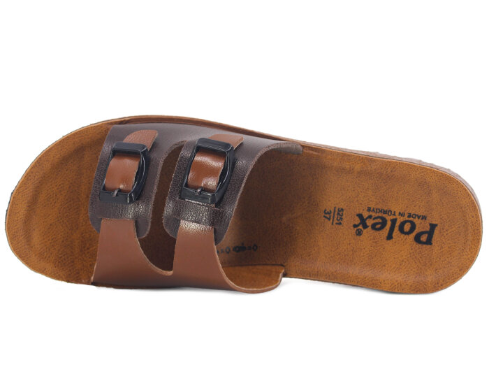 Polex Zenne 5252-C Çift Toka Traktör Taban Günlük Terlik Kahve - Taba - Polex (1)