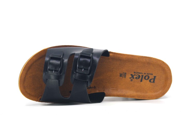 Polex Zenne 5252-C Çift Toka Traktör Taban Günlük Terlik Siyah - Camel - 2