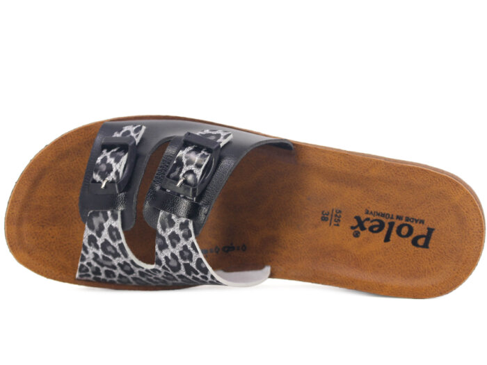 Polex Zenne 5252-C Çift Toka Traktör Taban Günlük Terlik Siyah - Siyah Leopar - 2