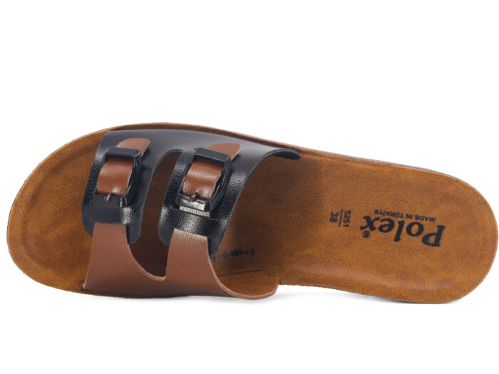 Polex Zenne 5252-C Çift Toka Traktör Taban Günlük Terlik Siyah - Taba - 2