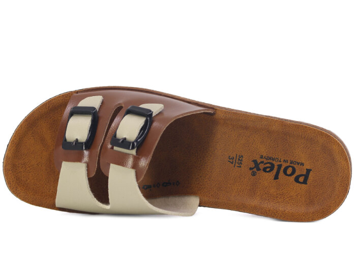 Polex Zenne 5252-C Çift Toka Traktör Taban Günlük Terlik Taba - Bej - 2