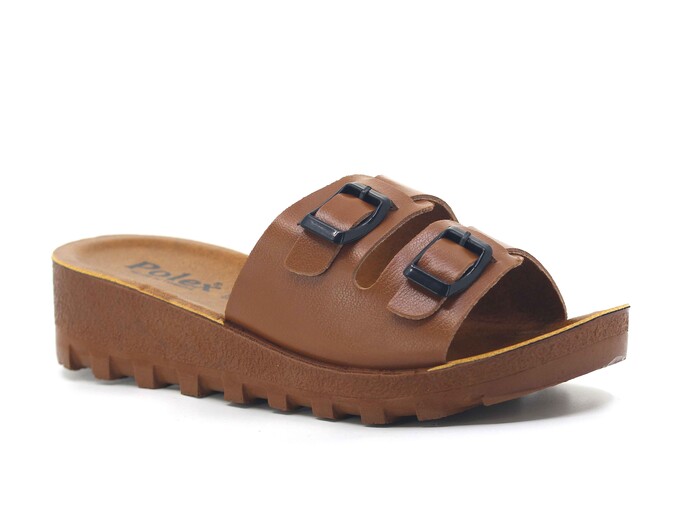 Polex Zenne 5252-C Çift Toka Traktör Taban Günlük Terlik Taba - Camel
