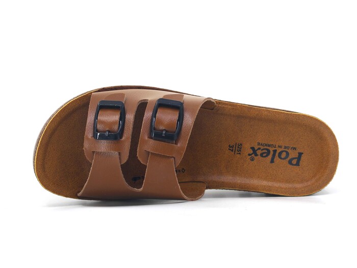 Polex Zenne 5252-C Çift Toka Traktör Taban Günlük Terlik Taba - Camel