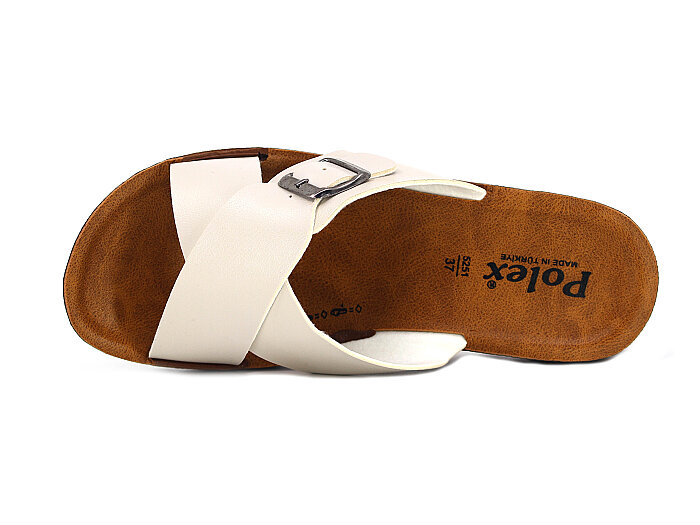 Polex Zenne 5255-C Çapraz Tokalı Traktör Taban Günlük Terlik Bej - Camel - Polex (1)