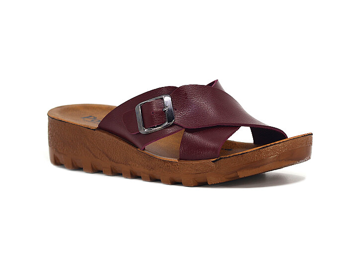 Polex Zenne 5255-C Çapraz Tokalı Traktör Taban Günlük Terlik Bordo - Camel 