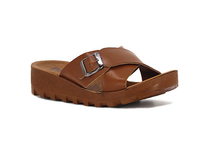 Polex Zenne 5255-C Çapraz Tokalı Traktör Taban Günlük Terlik Taba - Camel 