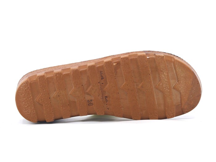 Polex Zenne 5257-C Yan Gül Süslü Traktör Taban Günlük Terlik Beyaz - Camel