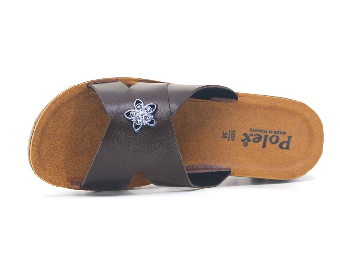 Polex Zenne 5257-C Yan Gül Süslü Traktör Taban Günlük Terlik Kahve - Camel
