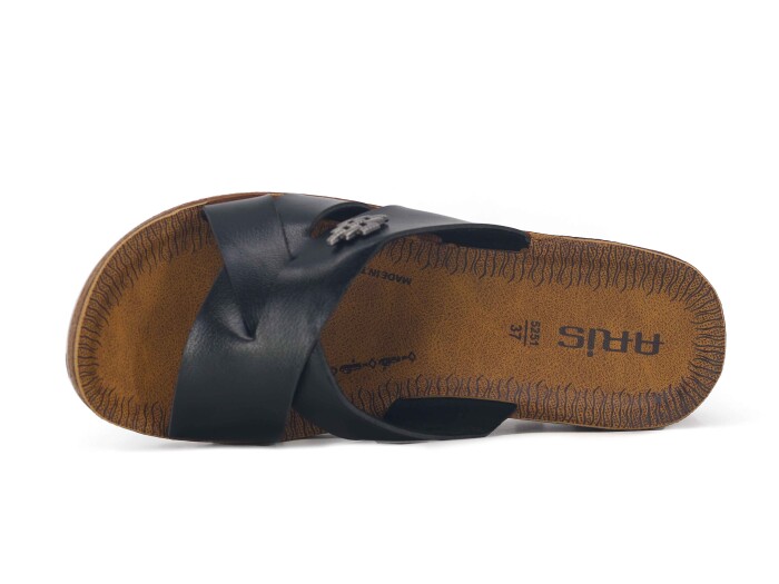 Polex Zenne 5257-C Yan Gül Süslü Traktör Taban Günlük Terlik Siyah - 2