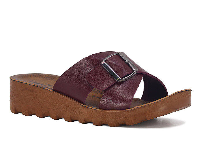Polex Zenne 5259-C Tek Toka Dört Bacak Traktör Taban Günlük Terlik Bordo - Camel - 1