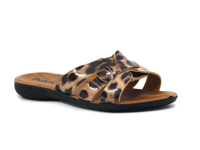 Polex Zenne 5304-C Leopar Desenli Geçmeli Altı Bacak İnce Poşetli Günlük Terlik Siyah - Camel - 1