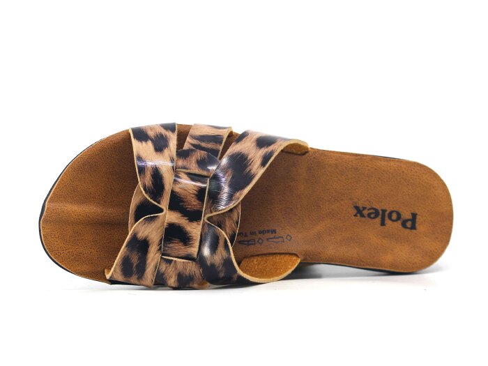 Polex Zenne 5304-C Leopar Desenli Geçmeli Altı Bacak İnce Poşetli Günlük Terlik Siyah - Camel - 2