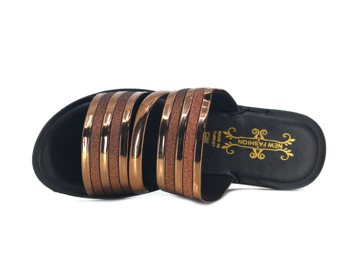 Polex Zenne 540-501 Çift Ayna Bantlı Simli Günlük Terlik Siyah - Bronz - 2