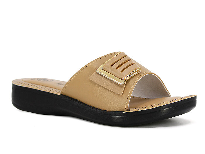 Polex Zenne 5854-C Tokalı 3 Çizgili Pedli Günlük Terlik Camel 