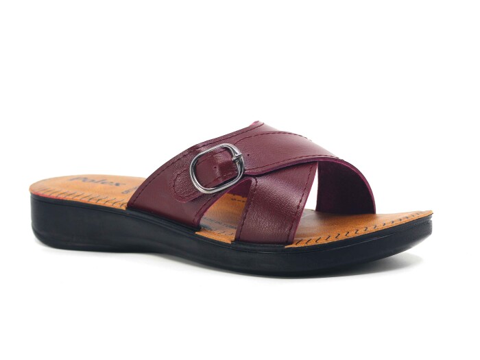 Polex Zenne 5858-C Çapraz Tek Toka Pedli Günlük Terlik Bordo - 1