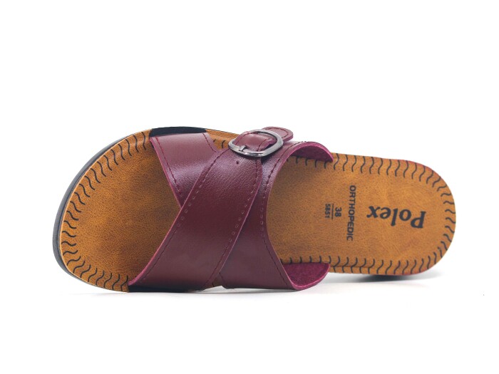 Polex Zenne 5858-C Çapraz Tek Toka Pedli Günlük Terlik Bordo - 2