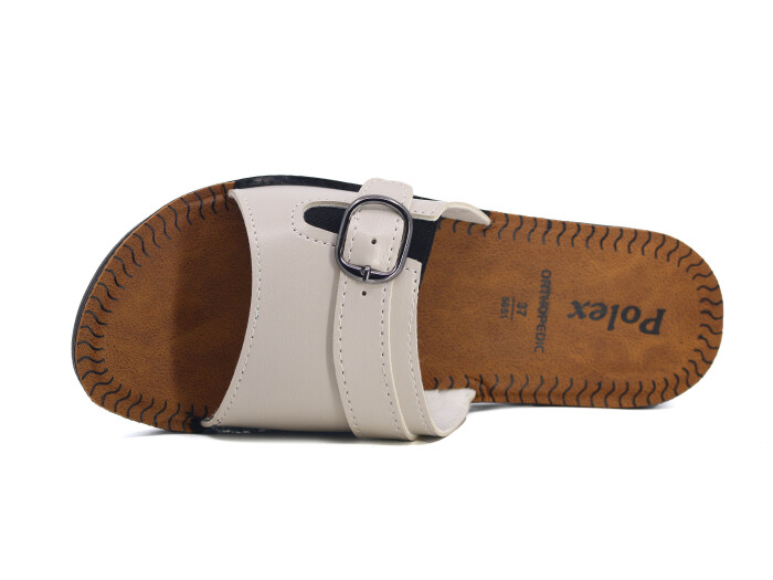 Polex Zenne 5859-C Lastikli Tokalı Pedli Günlük Terlik Bej - 2
