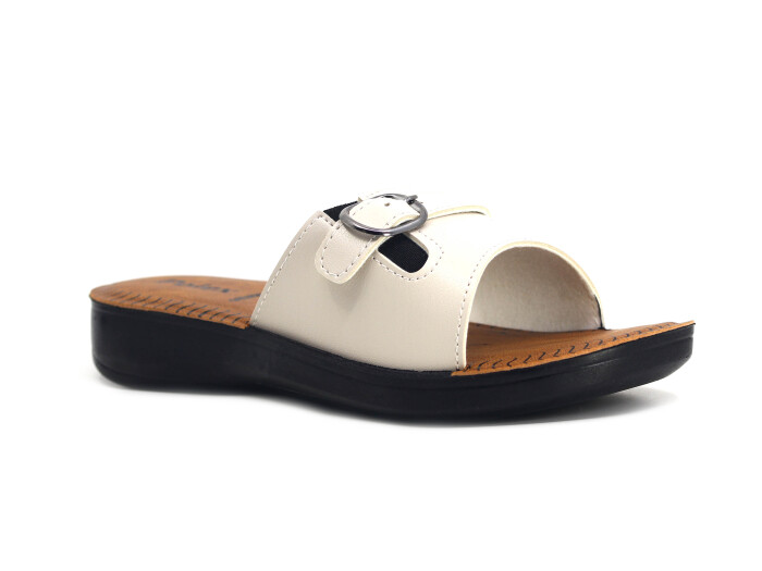 Polex Zenne 5859-C Lastikli Tokalı Pedli Günlük Terlik Bej - 1