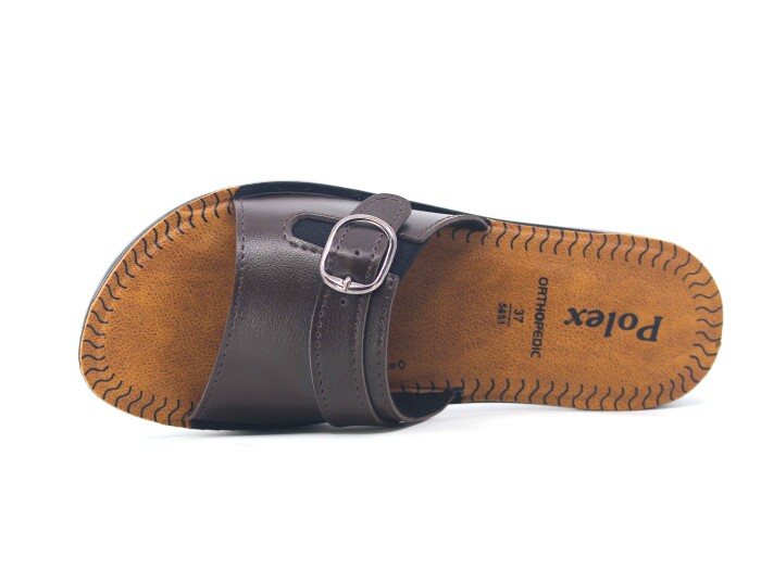 Polex Zenne 5859-C Lastikli Tokalı Pedli Günlük Terlik Kahve - 2