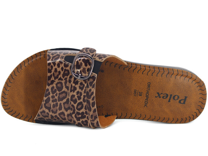 Polex Zenne 5859-C Leopar Desen Lastikli Tokalı Pedli Günlük Terlik Kahve - 2